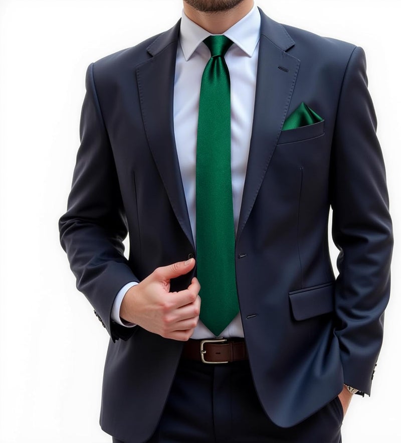 DiBanGu Mens Solid Color Tie and Pocket Square Set Woven Silk Plain Necktie & Handkerchief for Men Wedding Party Formal - Image 2